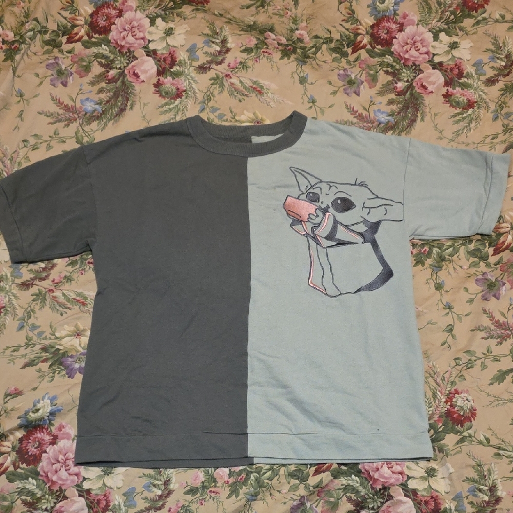 Baby Yoda Graphic Tee - Light Green And Olive Green